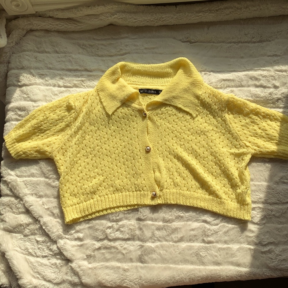 Pearled Yellow crochet ZAFUL cardigan